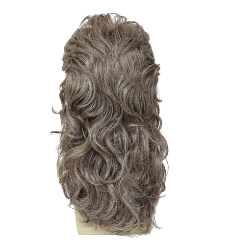 Image of Men's Long Curly Mullet Wig, 80s Retro Rock Synthetic Wig, Fluffy Curly Wig for Halloween, Cosplay, 80s Theme Party and Country Western Costume (Light Brown)