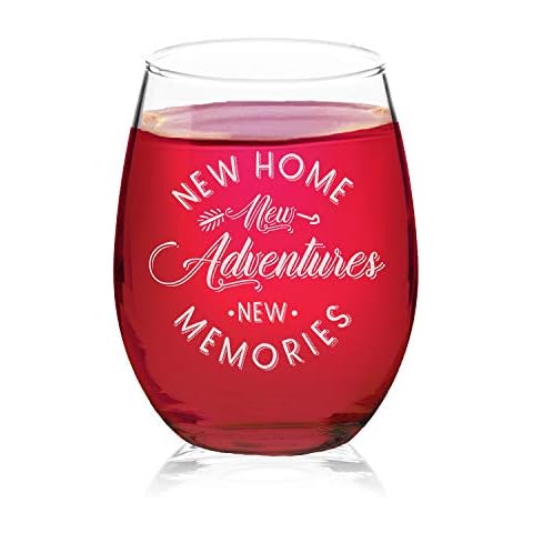 Veracco New Home New Adventure New Memories Stemless Wine Glass Funny BirthdayGift For Someone Who Loves Drinking Bachelor Party Favors (Clear, Glass) Cover