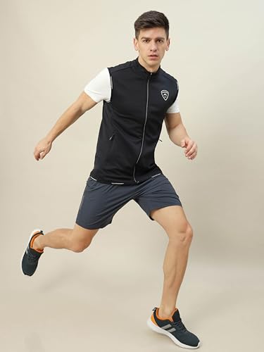 Image of TECHNOSPORT Men's Solid Slim Fit Sleeveless Fleece Regular Jacket