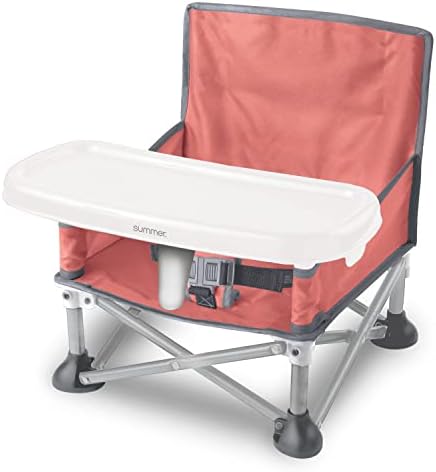 Summer Pop ‘N Sit Portable Booster Chair, Coral & Gray - Booster Seat for Indoor/Outdoor Use - Fast, Easy and Compact Fold