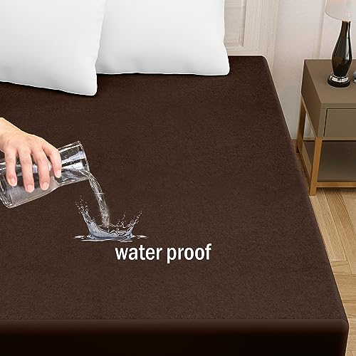 Image of Amigos 100% Waterproof Ultra Soft Cotton Feel Terry Mattress Protector King Size 72 inchx 72 inch | Breathable Hypoallergenic Elastic Fitted Mattresses Cover (72x72, Coffee Brown)