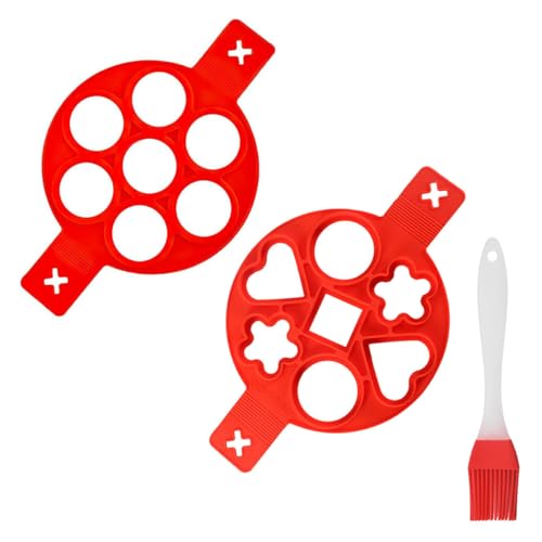 2pcs Silicone Pancake Mold, Flip n Cook Silicone Pancake Mold, Flip and Cook Silicone Pancake Maker, Mini Pancake Mold, Multiple Shape in One Cooking Tool,Non-Stick Kitchen Tool (round 7+multi shape7)
