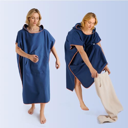 Pameil Badeponcho Damen& Herren,Poncho Handtuch,Mikrofaser-Surf Poncho, Badeponcho Handtuch, aus Mikrofaser auch als Umkleidehilfe Strand (Medium)