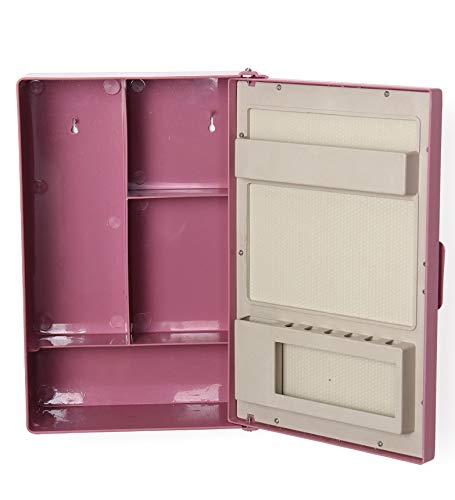 Image of Zoom Happy Bathroom Glossy Finish Plastic Mirror Cabinet Storage Chest /Shelves (Magenta)