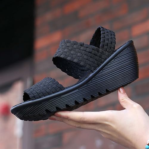 Women's Platform Wedge Sandals Elastic Woven Pumps Mary Jane Shoes Comfortable Walking Shoes3