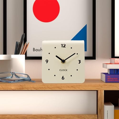 Beige Silent Analog Mini Desk Clock