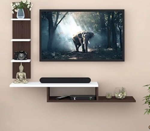 Image of Engineered Wood, 48 inches Broad Based Decorative TV Entertainment Unit | Wall Mounted Shelf for Living Room, Bedroom (Bearish White) Suits Tv Upto 55 Inches