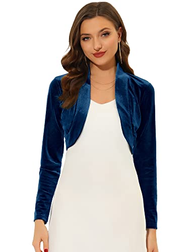 Image of Allegra K Women's Long Sleeve Velvet Shrug Cocktail Party Open Front Cropped Bolero Cardigan Top