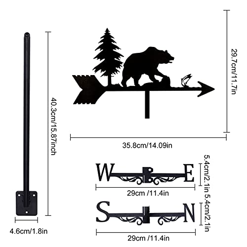 Weathervane with Roof Mount Weather Vane Metal Direction Indicator Retro Bear Home Decor Gift Creative Cowboy Farm Scene Shape Metal Weathervane