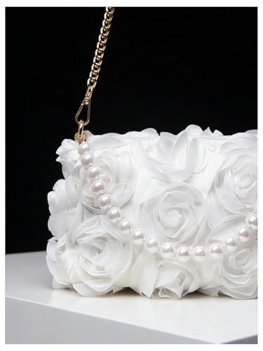 Image of Verdusa Women's 3D Flower Pearl Top Handle Clutch Purses Evening Handbags Crossbody Bag
