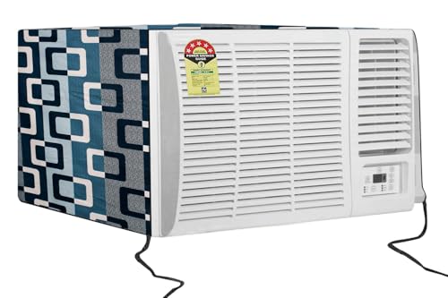 Image of The Furnishing Tree Window AC Cover for 1 Ton capacity PVC Waterproof and Dustproof Lattice Pattern Blue