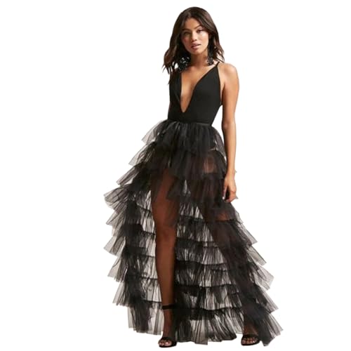 Sheer Mesh Layered Tulle Floor Length Maxi Skirt Tiered Ruffles Tie On Evening Gown Fashion High Slit Party Formal Dress2