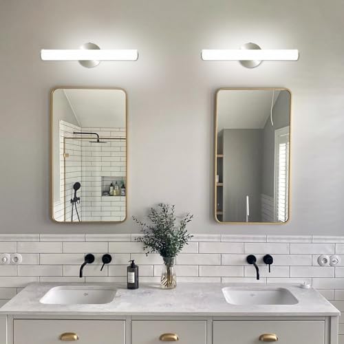 Image of OOWOLF 4 Pack LED Vanity Light Bar for Bathroom, Dimmable Bathroom Light Fixtures 17.3inch 12W 1200LM Over Mirror Lighting Fixture Wall Sconce Modern Vanity Lighting 4000K Brushed Nickel