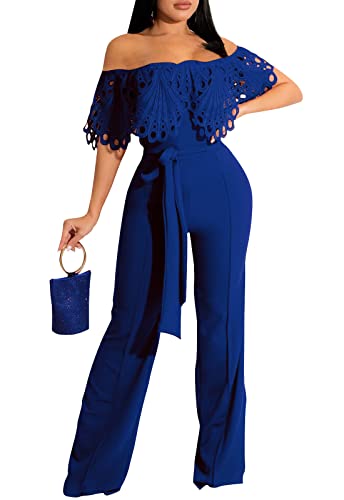 Image of Off Shoulder Jumpsuit for Women High Waist Wide Leg Long Pants Jumpsuits