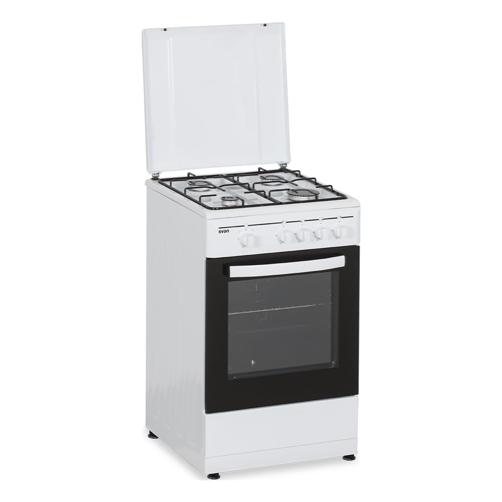 Svan Cocina de Butano con Horno con Grill 55 L SKG4500TM - 4 Zonas de Cocinado, Kit Conversión Gas Natural, Acabado en Esmalte Blanco