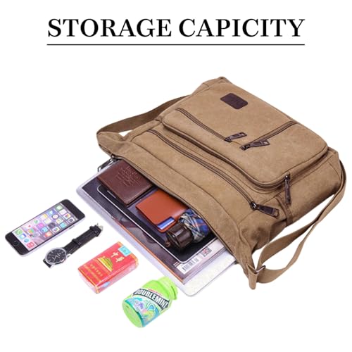 MOMISY Canvas Sling Cross Body Bag Travel Side Bag Office Messenger Bag Business Bag Multi Pocket Shoulder Bag Money Bag for Adults, Men and Women