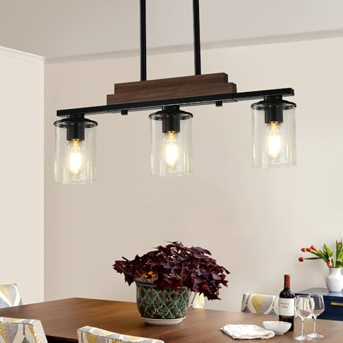 3-Light Farmhouse Kitchen Chandelier with Glass Shades