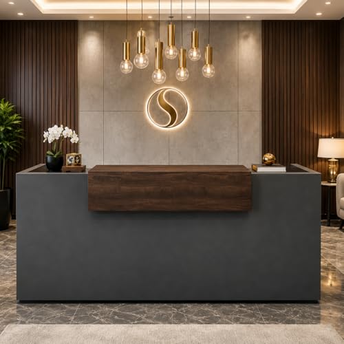 Image of Luxury Reception Desk | Contemporary Front Reception Counter Table, Particle Board, Storage, RCT-097 LPB L5W2