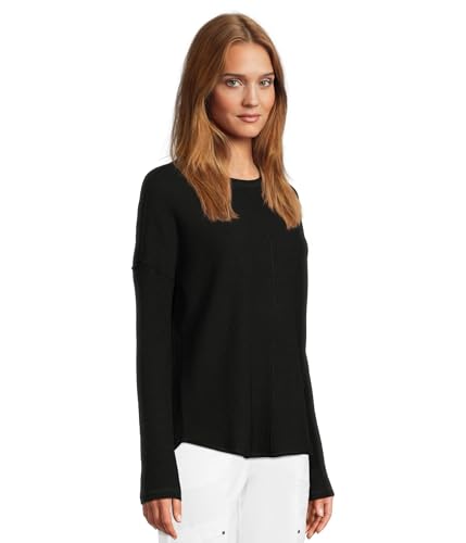 Elliott Lauren Women's Cotton Cashmere-Round Neck Waffle Stitch Drop Shoulder Long Sleeve Sweater2