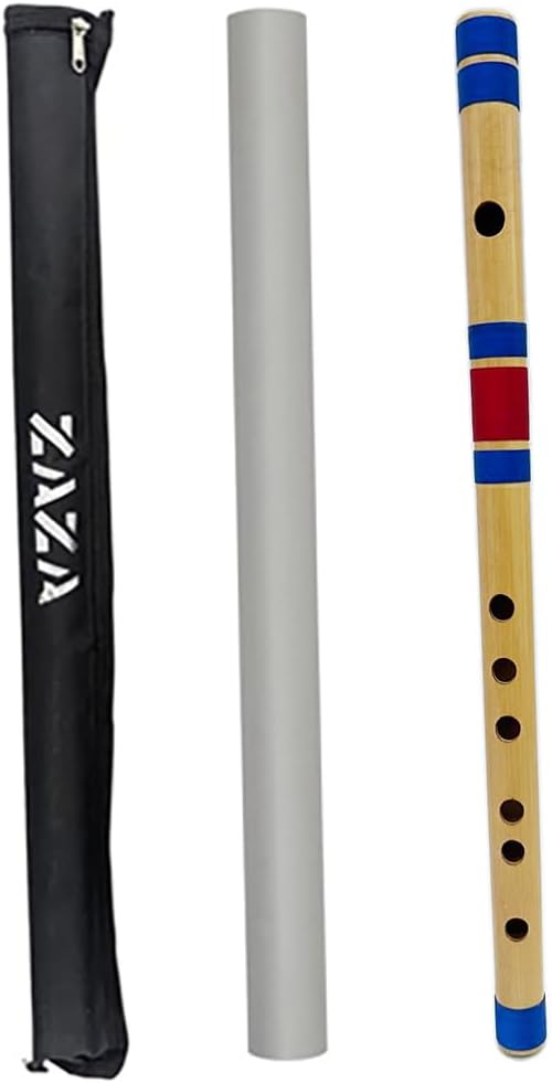 Professional 6 Holes Polished Bamboo Flute - (Indian Flute) With Carry Bag (Scale-F)