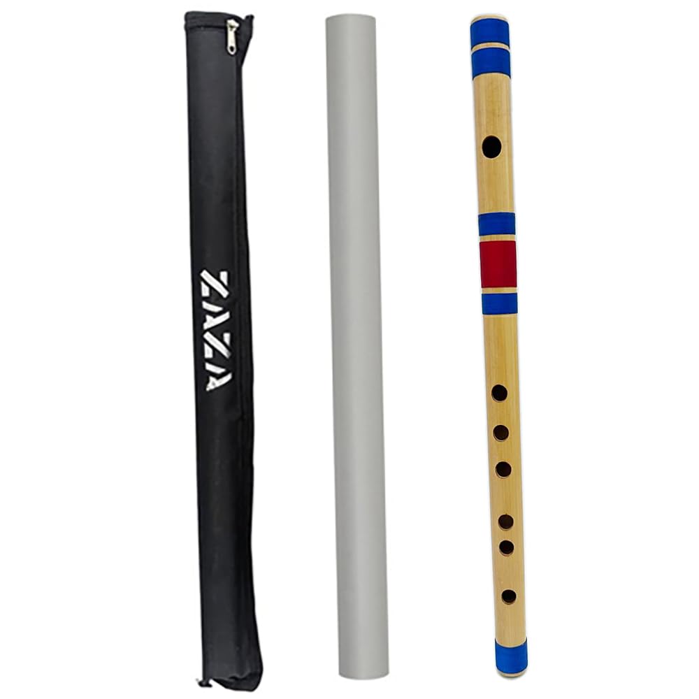 Professional 6 Holes Polished Bamboo Flute - (Indian Flute) With Carry Bag (Scale-D)