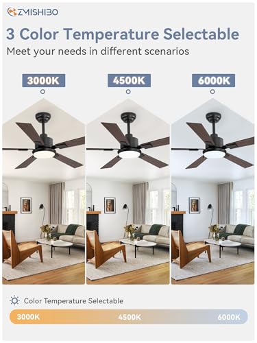 Image of ZMISHIBO 52 inch Black Ceiling Fans with Lights and Remote, Indoor /Outdoor Modern Ceiling Fan for Bedroom Living Room Patio, 6 Speed Reversible Quiet DC Motor, 3 CCT, Dual Finish Blades