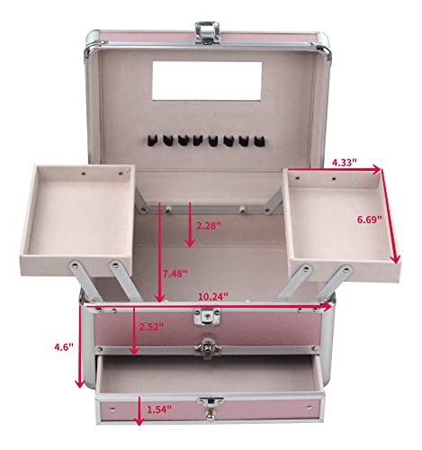 Reme Makeup Train Case Cosmetic Organizer Case With Trays And Drawer For Cosmetics,Jewelry Box Or Gift Box (Pink) #TOP6
