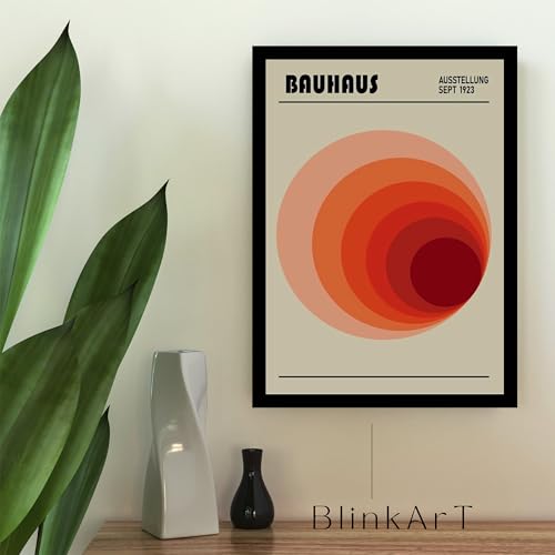 Image of BLINKART Vintage Bauhaus Retro Geometric Aesthetic Poster Gallery | Colorful Wrap Framed For Home Office Studio Living Room Modern Art Studio Decoration Abstract Shapes | (d147) | 13x10 Inch