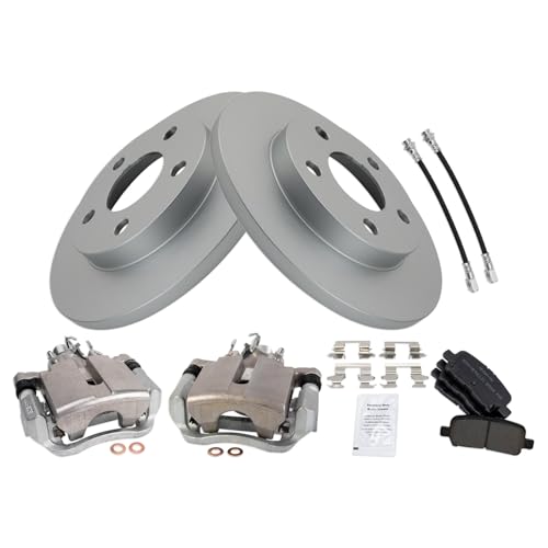Image of TRQ Rear Brake Pad and Rotor Set Semi Metallic Coated Rotors Calipers Compatible with 2004 Pontiac Grand Prix