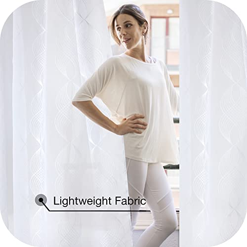 Amazon Brand - Umi 2 Stück Voile Vorhang Ösenvorhang Transparent Gardinen Wohnzimmer Vorhang Farbbandmuster Stickerei 290x140 cm Weiß - Image 4