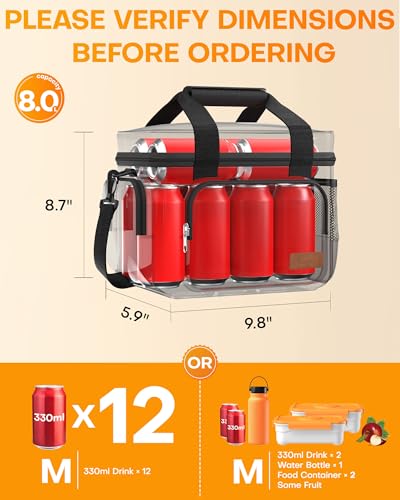 HOTOR Lonchera para hombres y mujeres – Bolsa térmica de almuerzo a prueba de fugas con correa ajustable, múltiples bolsillos para oficina, picnic, senderismo, playa, 1 capa, 8 L, negro, 9.8 x 8.7 x - Vista 4