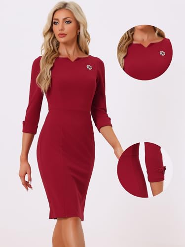 Image of Allegra K Work Dress for Women 3 /4 Sleeve Boat Neck Back Slit Sheath 2026 Professional Bodycon Business Casual Dresses