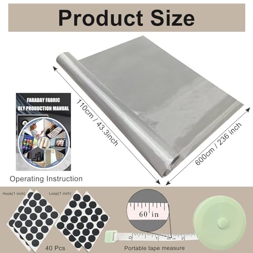 Faraday Fabric 43" W×236" L(Big 6 Yards) Faraday Military Grade Conductive Material