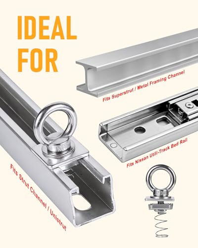 Image of Strut Channel Nut and Eye Bolt Set - Heavy Duty Stainless Steel Eye Bolts M8, M10 | Zinc Plated Spring Nuts, Long Spring for Unistrut, M10, Pack of 8