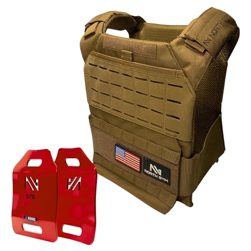 Northgym Adjustable Fitted 14lbs Weighted Vest for Men and Women/Perfect for Endurance & Strength Training and WODs in Tan (Brown) / 2 Moulded 5.75lbs Weight Plates Included