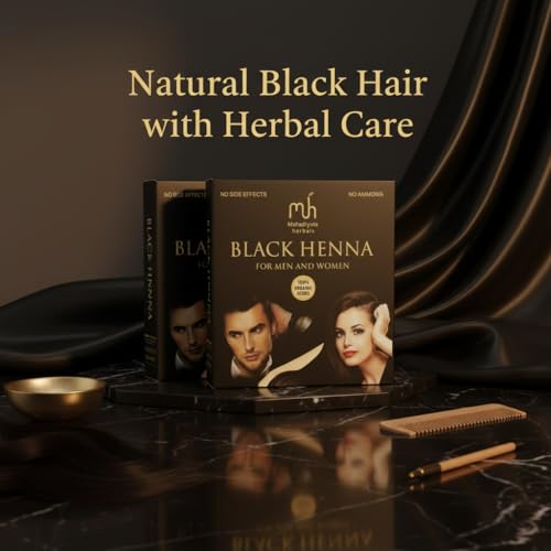 Image of Black Henna Hair Color for Men & Women | Natural Hair Dye with Indigo Powder | 100% Grey Coverage | PPD-Free & Ammonia-Free Herbal Hair Color | 40g