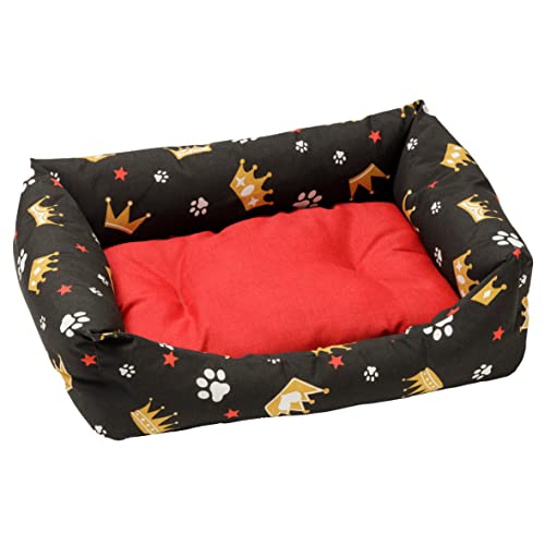 Baroni Home Cuccia per Cane in tessuto Taglia, Morbido Divano per Cani, Comodo, per Camera da Letto Salotto Corridoio, Lavabile (45X60 cm, Rosso e Nero Corone)