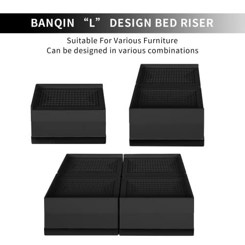 Banqin Bed Risers 4 Pack Furniture Risers 3 Inches Heavy Duty Adjustable Bed Raisers Lifts For Bed Frame Sofa Desk Leg Lifts Up To 10,000 Lbs Black #TOP3