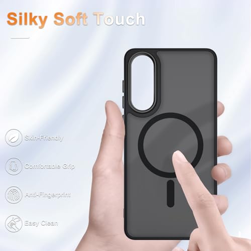Image of YENAPOON for Samsung Galaxy S25 Edge Case, Matte Magnetic Phone Case with 1 Screen Protector, Support for Magsafe, Translucent Frosted Shockproof Protective Cover for Samsung Galaxy S25 Edge, Black