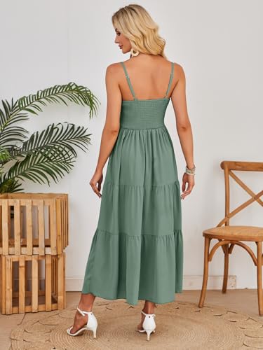 Image of Dokuritu Women's Beach Crochet Lace Maxi Dress Solid Color Summer Vacation Wedding Guest Spaghetti Strap Long Dress