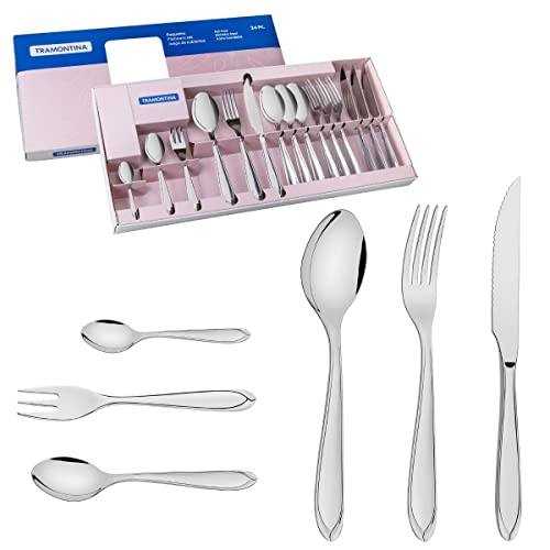 Faqueiro Tramontina Laguna em Aço Inox com Facas para Churrasco Acabamento em Brilho 24 Peças