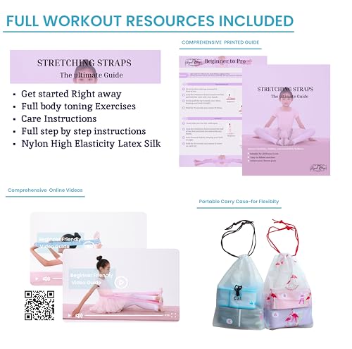 2 PCS Stretch Bands For Kids – Yoga Straps for Stretching with 7 Loops –Workout Guide – Video Exercise For Elastic Stretch Strap Pilates, Yoga, Dance, Gymnastics, Dance - Image 3