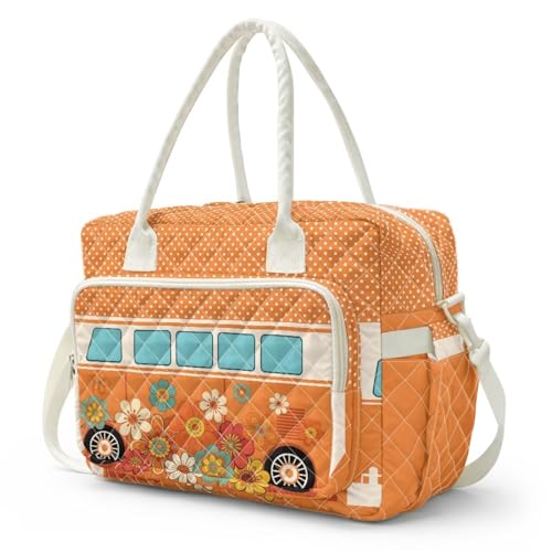 HUGS IDEA Retro Quilted Lunch Bag for Ladies Leakproof Thermal Lunch Box with Adjustable Strap for Work Office Travel Picnic and Outdoor Daily Activities