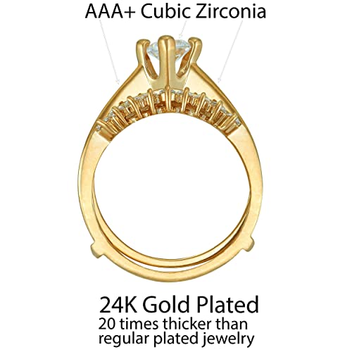 LIFETIME JEWELRY Cubic Zirconia 2-Piece Wedding Ring for Women 24k Gold Plated4