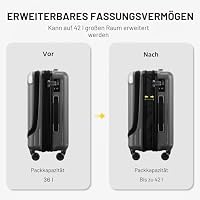 LEVEL8 Koffer Trolleys Leicht ABS+ PC Handgepäck Hartschalen-Koffer Trolley Rollkoffer Reisekoffer Erweiterbar, TSA, 4 Rollen, 55 cm, 36-42 Liter, Grau – Ansicht 4