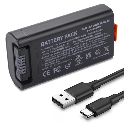 5000mAh Replacement Battery For PartyBox Club 120 Portable Speaker Only, High Capacity Spare Battery, It has an independent charging interface & charging indicator light, Equipped with charging cable