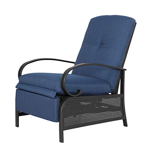 Patio Tree Outdoor Recliner Chair Automatic Adjustable Patio Lounge Chair with Cushion (Navy)