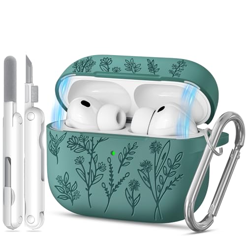 Image of for Airpods Pro 3 Case with Magnetic Lid, Flower Engraved Cases for Apple AirPods Pro 3rd Generation 2025, Soft Silicone Cover for Women Girly with Cleaner & Keychain, Shockproof