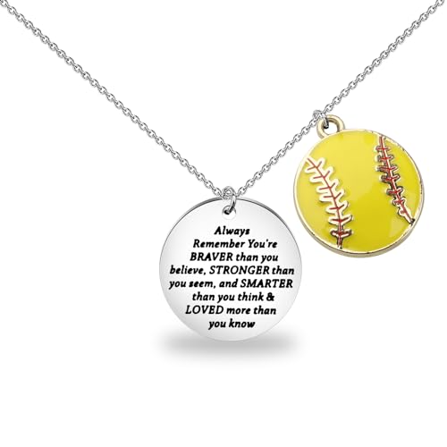 BNQL Girls Softball Necklace - Softball Charm Jewelry Gift for Players