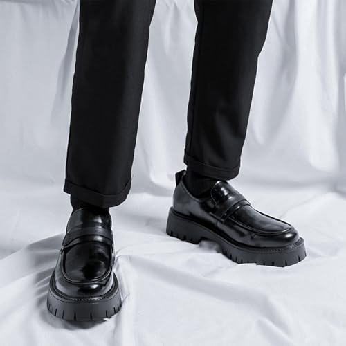 Men's Black Platform Lug Sole Loafers Comfortable Non-Slip Soft Sole Slip-on Dress Shoes2